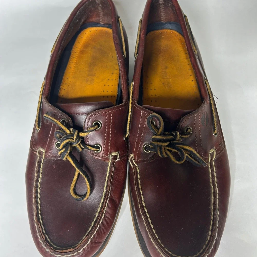 Timberland Leather Boat Shoes/size‎ 11-Burgundy Brown Preppy Mens  Classic 2 eye